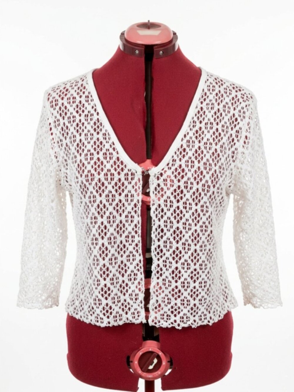 VINTAGE - White Crochet Knit Button Cardigan - MEDIUM